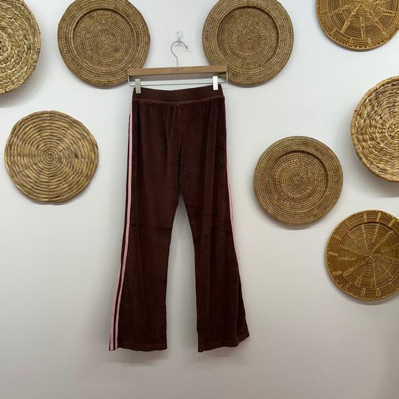Vintage Y2K 2000s RAVE Brown Pink Velvet Track Sweats Sweat Pants Small - Picture 3 of 8